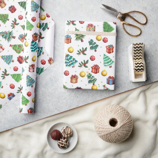 Moderne Wasserfarben Weihnachtsgeschenke Grüne Bäu Geschenkpapier (Kunsthandwerk)