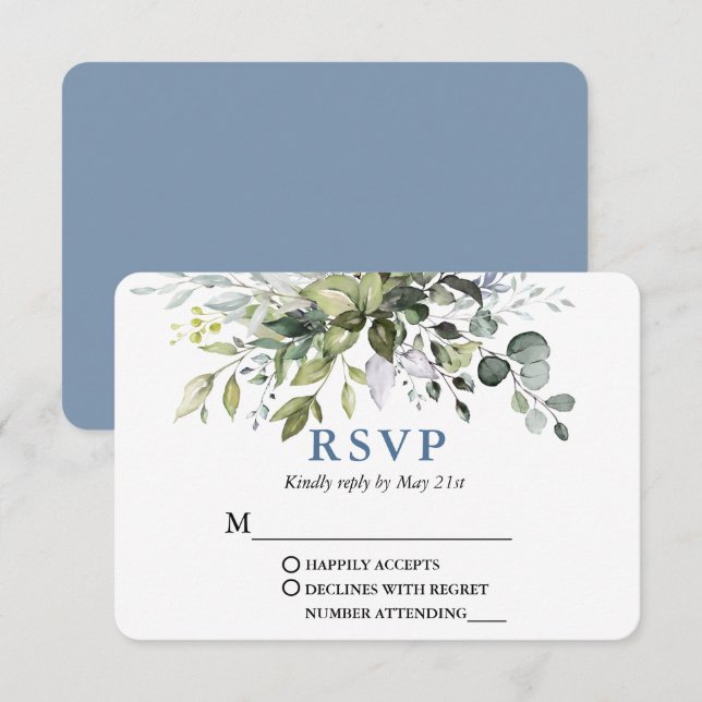 Moderne Wasserfarbenwelt Hochzeit Dusty Blue RSVP Karte (Vorne/Hinten)