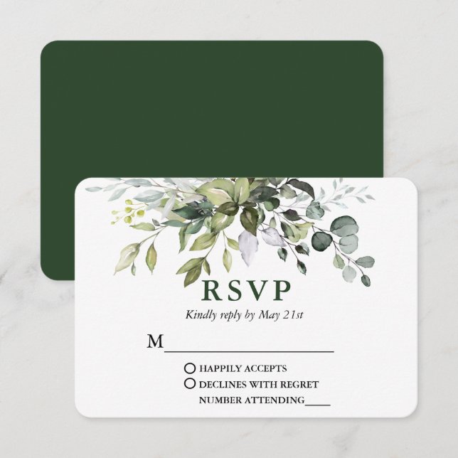 Moderne Wasserfarbenwelt Hochzeitsgrün RSVP Karte (Vorne/Hinten)