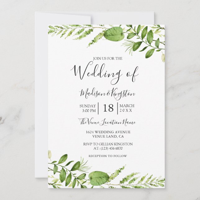 Moderne Wasserfarbenwelt Leaf Wedding Einladung (Vorderseite)