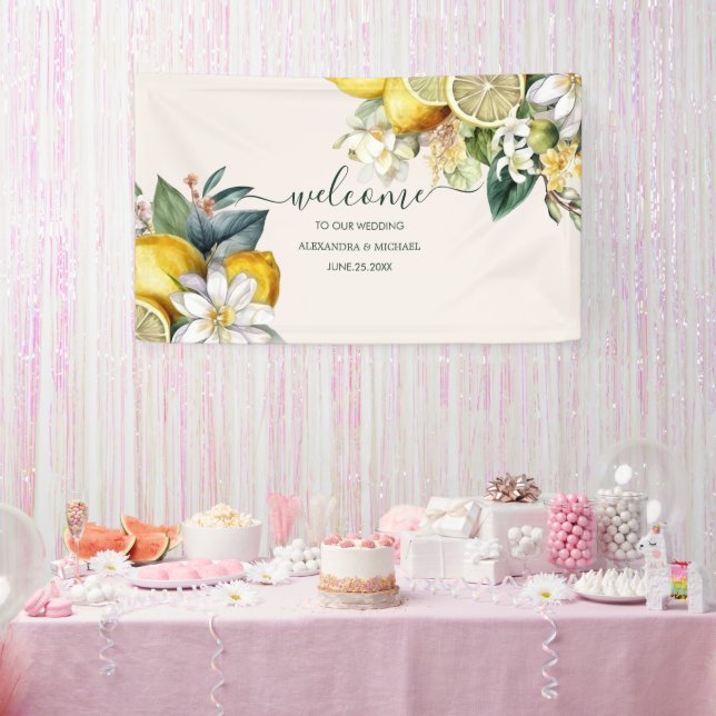Moderne Wasserfarbenzitrus Lemon Hochzeit Banner (Party)