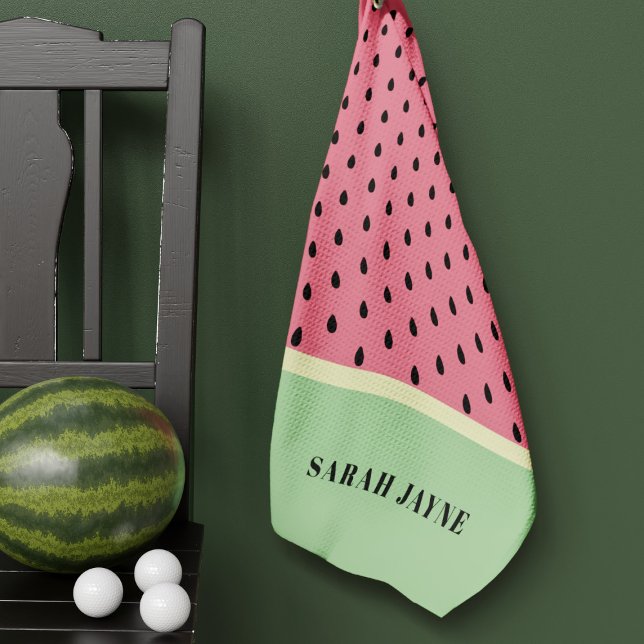 Moderne Wassermelonen Muster Rosa und Grün Golfhandtuch (🍉Show off your love for this juicy fruit by adding your name. Get ready to hit the golf course! 🍉)