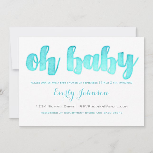 Moderne Watercolor Baby Boy Shower Einladungen (Vorderseite)