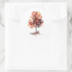 Moderne Watercolor Fall Tree Foliage Hochzeit Runder Aufkleber