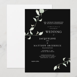 Moderne Watercolor Foliage Black Wedding Einladung