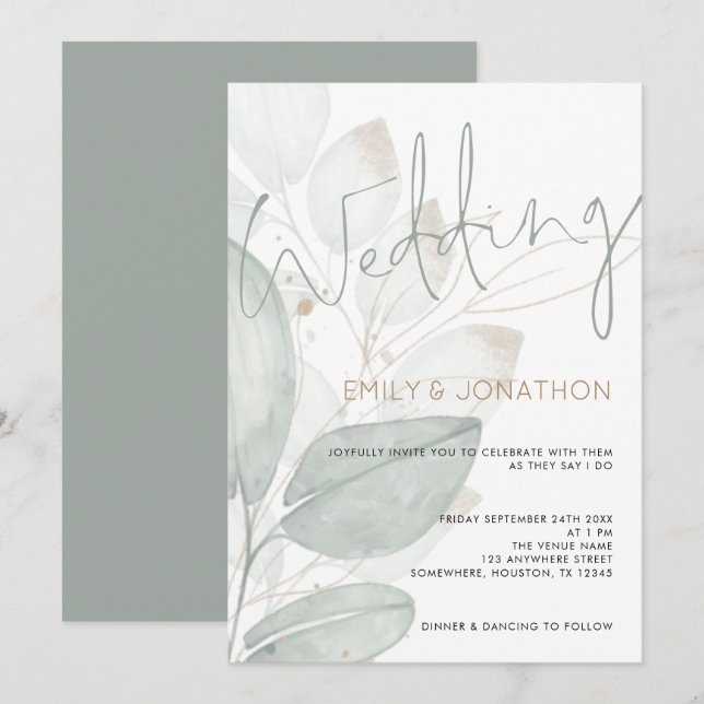 Moderne Watercolor Foliage Wedding Einladung (Vorne/Hinten)