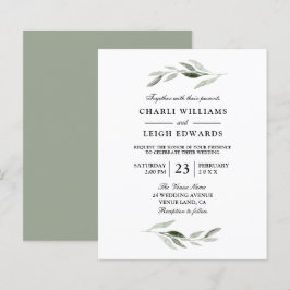 Moderne Watercolor Green Leaf Budget Hochzeit einl