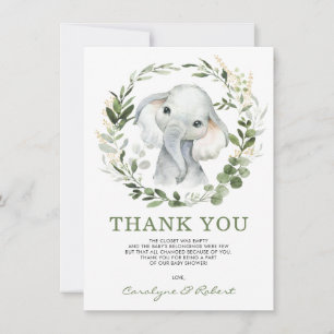 Moderne Watercolor Greenery Gold Baby Elephant Dankeskarte