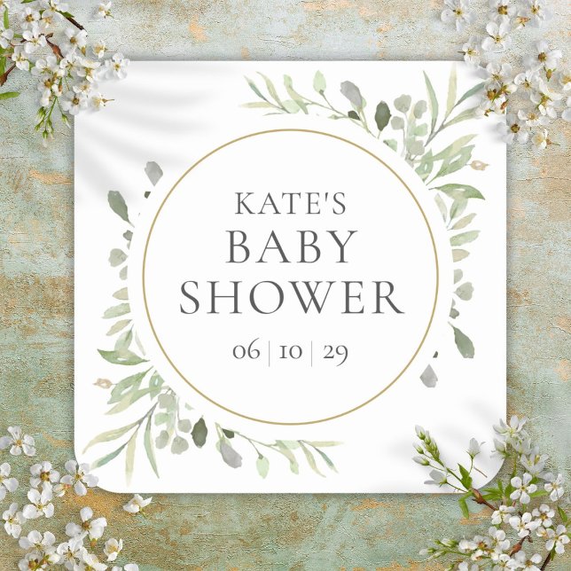 Moderne Watercolor Grüne Kinderdusche Quadratischer Aufkleber (Modern Watercolour Greenery Baby Shower Square Sticker)