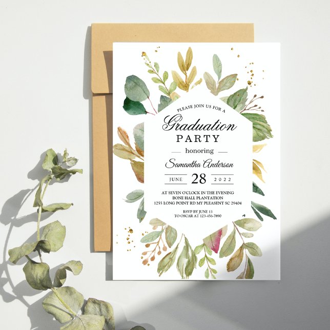 Moderne Watercolor Grünflächen Leaf Rahmen Einladung (Von Creator hochgeladen)