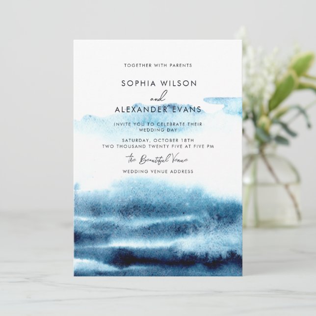 Moderne Watercolor Hochzeitseinladungen. Einladung (Stehend Vorderseite)