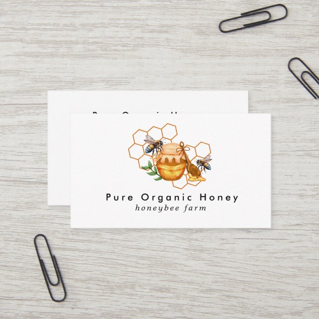 Moderne Watercolor Honeycombs mit Bienen Visitenkarte (Vorderseite/Rückseite Beispiel)