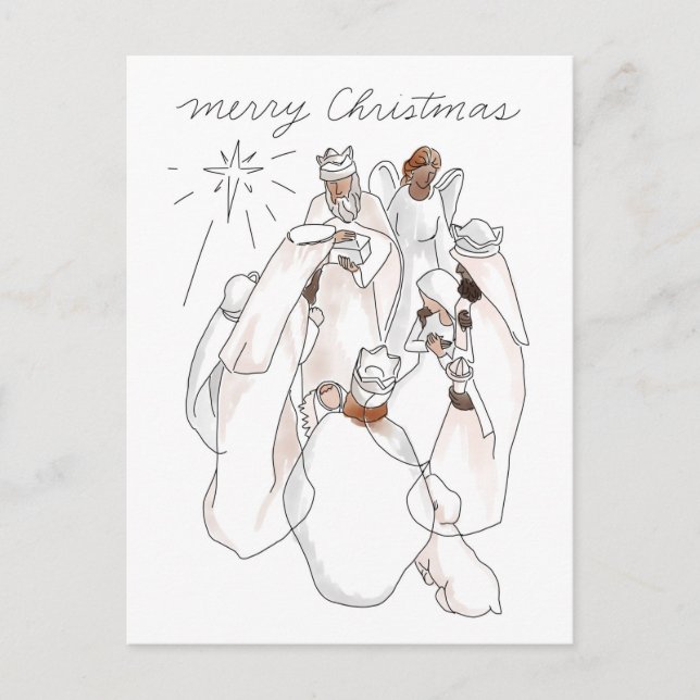 Moderne Watercolor Nativszene Postcard Postkarte (Vorderseite)