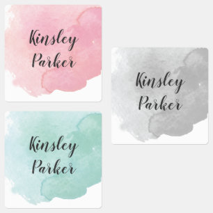 Moderne Watercolor Script Kids Name Waterproof Etiketten