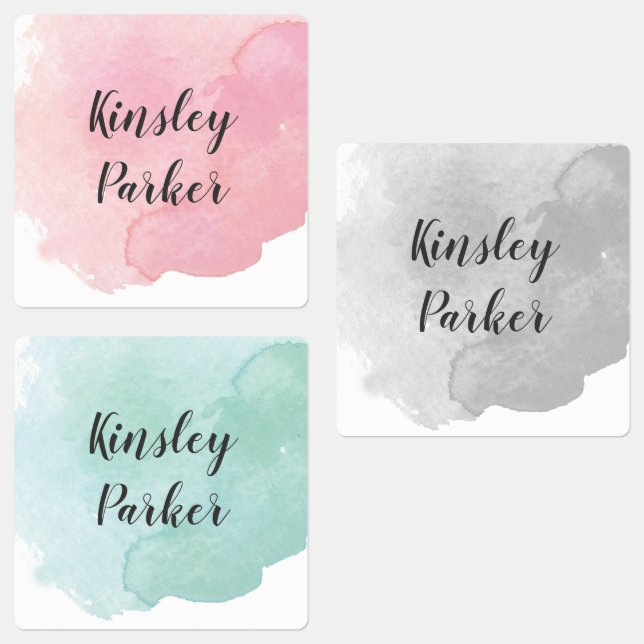Moderne Watercolor Script Kids Name Waterproof Etiketten (Gruppe)