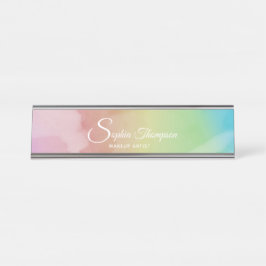 Moderne Watercolor Script Rainbow Pastel Namenspla Schreibtischnamensplakette