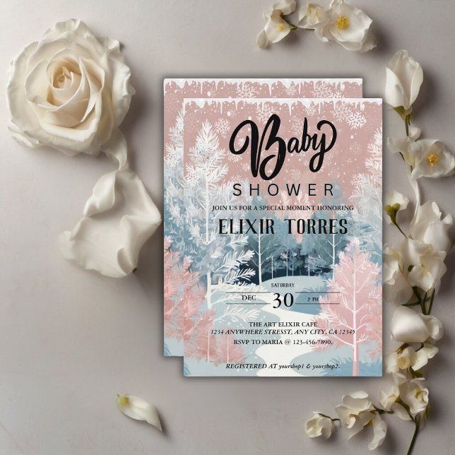 Moderne Watercolor Winter Wonderland Babydusche Einladung (Von Creator hochgeladen)