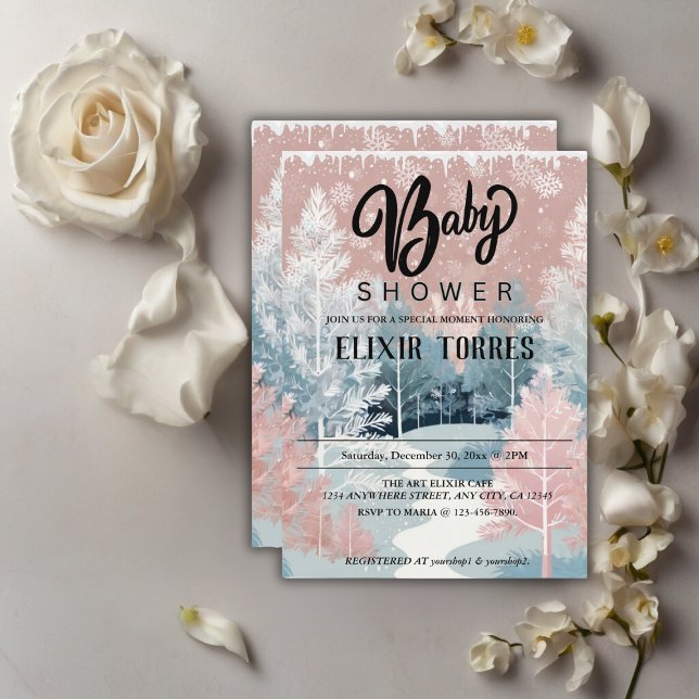 Moderne Watercolor Winter Wonderland Babydusche Einladung (Von Creator hochgeladen)