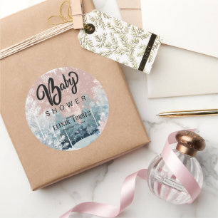Moderne Watercolor Winter Wonderland Babydusche Runder Aufkleber