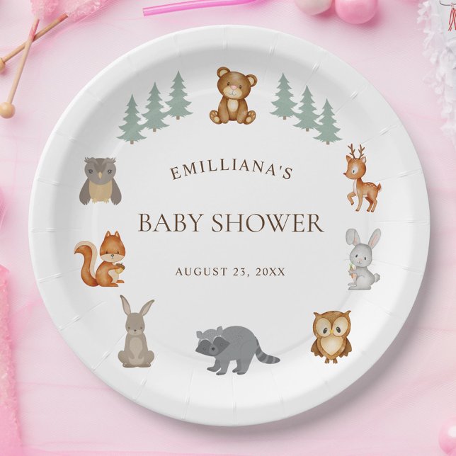 Moderne Watercolor Woodland Animals Kinderdusche Pappteller (Modern Watercolor Woodland Animals Baby Shower Paper Plates)
