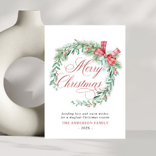 Moderne Watercolor Wreath Bow Weihnachten im Foto