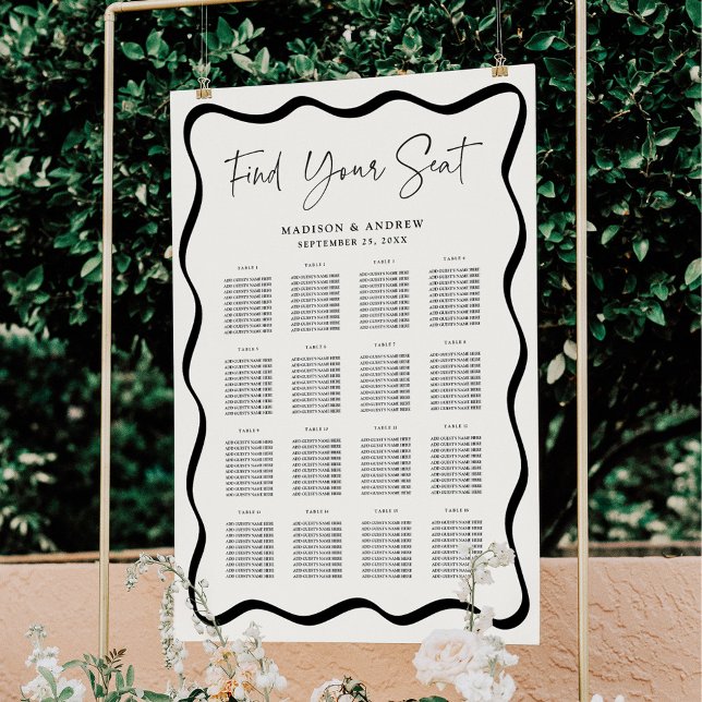 Moderne Wavy Frame Creme 16 Table Seating Chart Poster (Von Creator hochgeladen)
