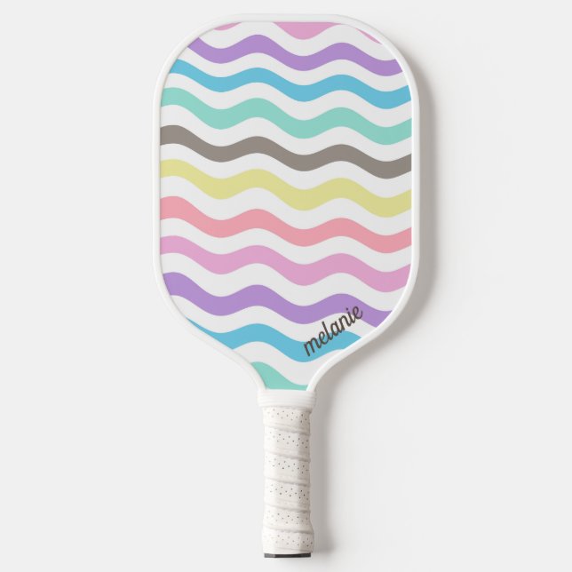 Moderne Wavy Lines | Monogramm Pastelwaves Pickleball Schläger (Vorderseite)