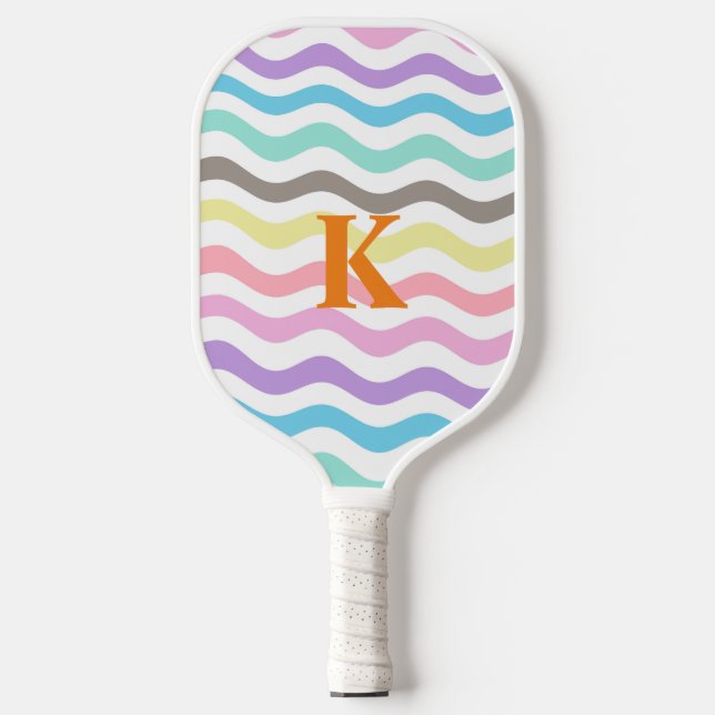 Moderne Wavy Lines | Monogramm Pastelwaves Pickleball Schläger (Vorderseite)