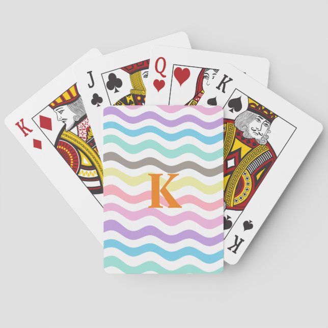Moderne Wavy Lines | Monogramm Pastelwaves Spielkarten (Rückseite)