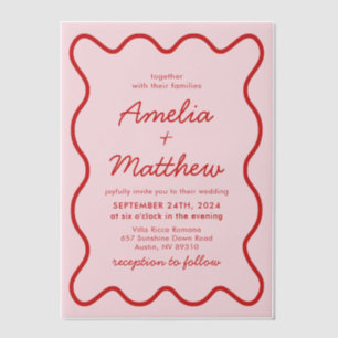 Moderne Wavy Pink und Red Retro Squiggle Wedding