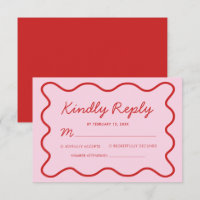 Moderne Wavy Pink und Red Retro Squiggle Wedding
