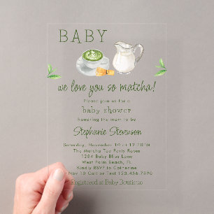 Moderne "We Love You So Matcha"-Grüner-Tee-Baby-Pa Acryleinladungen