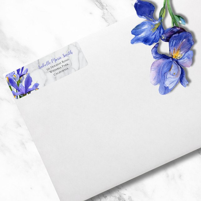 Moderne Wedding Gray Marble Blue Irises (Von Creator hochgeladen)