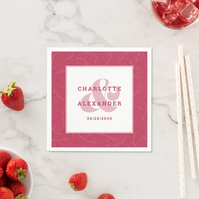 Moderne Wedding Magenta Red Trendy Bride & Groom Serviette (Beispiel)