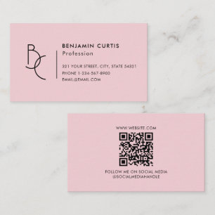 Moderne, weibliche, rosa Monogramm-Minimalist- QR- Visitenkarte