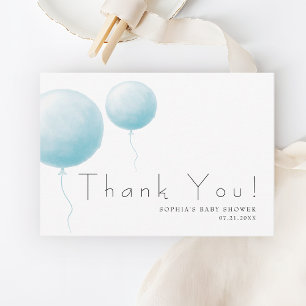 Moderne weiche pastellblaue Ballon-Baby-Junge-Show Dankeskarte