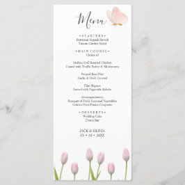 Moderne, weiche rosa Blüten und Schmetterlinge Som Menükarte