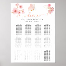 Moderne, weiche rosa Blüten und Schmetterlinge Som Poster