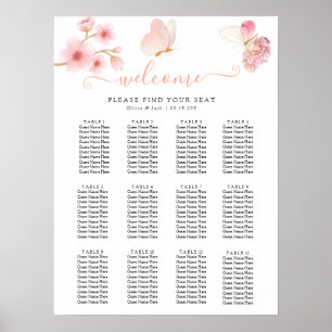 Moderne, weiche rosa Blüten und Schmetterlinge Som Poster