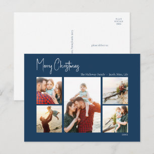 Moderne Weihnachten   Blaues Skript mit fünf Fotos