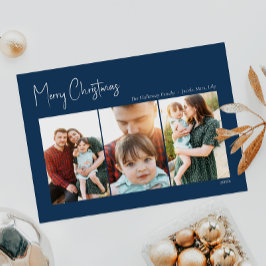 Moderne Weihnachten | Blue Drei-Foto-Ferienkarte