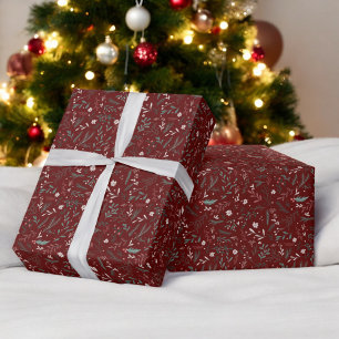 Moderne Weihnachten Blumengrün chic Muster Geschenkpapier