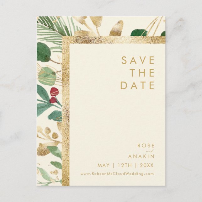 Moderne Weihnachten | Creme Save the Date Postkart Einladungspostkarte (Vorderseite)