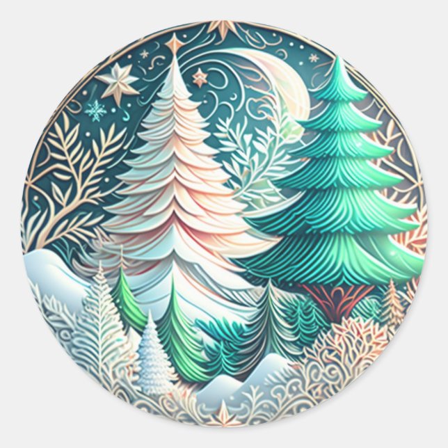 Moderne Weihnachten Elegante Bäume Illustration Runder Aufkleber (Vorderseite)
