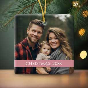 Moderne Weihnachten - Foto Jahr und Rose Gold Stre Keramikornament