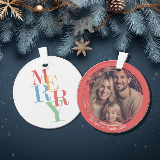 Moderne Weihnachten frohe Festtage Foto Ornament (Family Merry bright christmas ornament)
