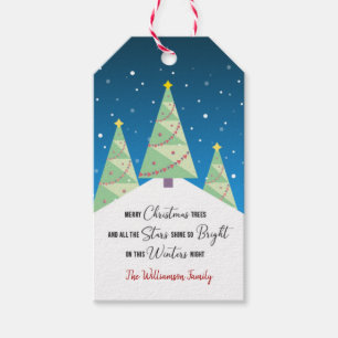 Moderne Weihnachten Haiku Bäume auf schneebedeckte Geschenkanhänger