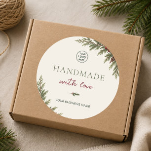 Moderne Weihnachten Handgemacht mit Liebe Geschäft Runder Aufkleber