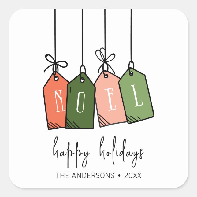 Moderne Weihnachten Happy Holidays Quadratischer Aufkleber (Vorderseite)