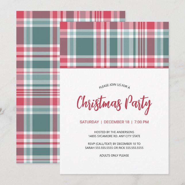 Moderne Weihnachten Karierte Party Einladung (Vorne/Hinten)